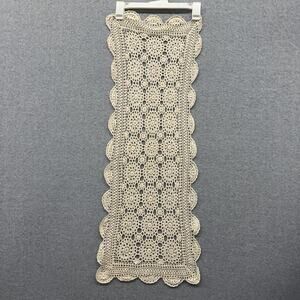 Hand Crochet Lace Table Runner Doily Rectangle Dresser Scarf Wedding Boho Fairy